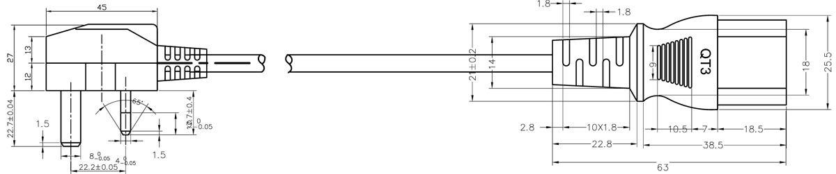 UK BS 1363 A Plug To IEC 60320 C13 Power Lead