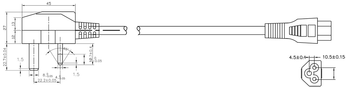 BS 1363 A To IEC 60320 C5 Power Cable Drawing