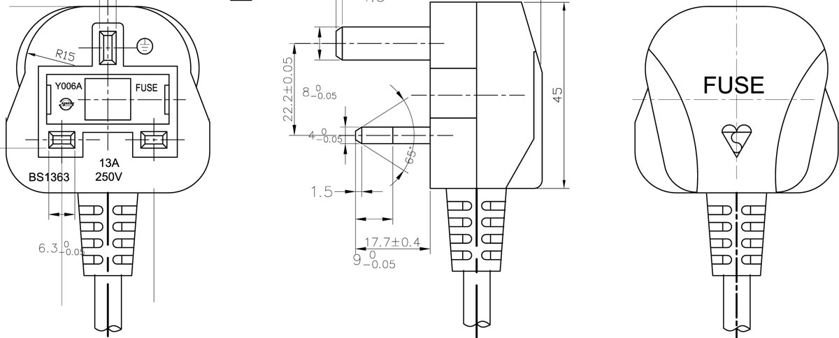 Molded Fuse Plug UK Mains Lead