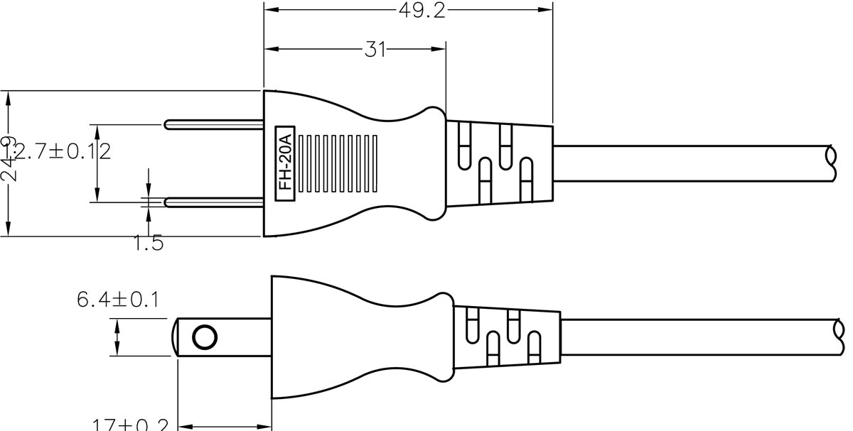 Japan 2 Conductor Plug Drawing