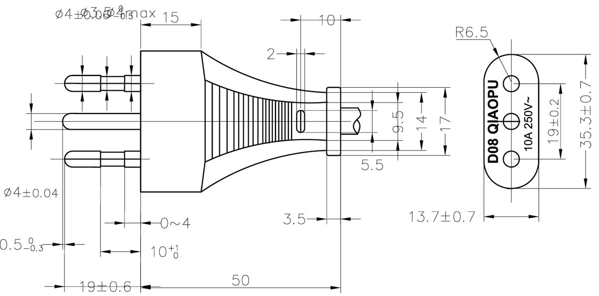 Power Supply Cord 3 Prong Italian Drawing