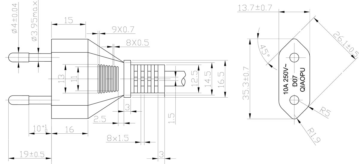 CEI 23-16 2 pin plug Italy Power Plug