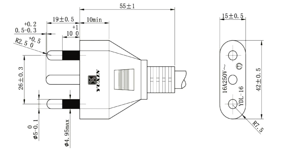 Italy 16A power cord drawing