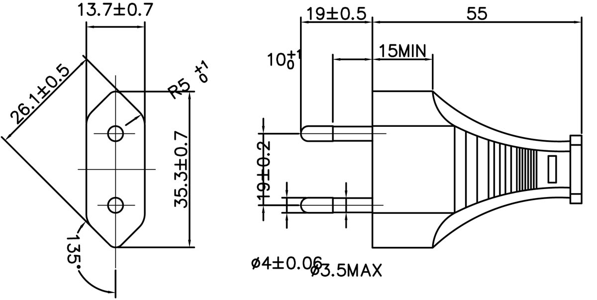 Israel SI32 10A 2 Poles Without Earthing Contact Plug Power Cord