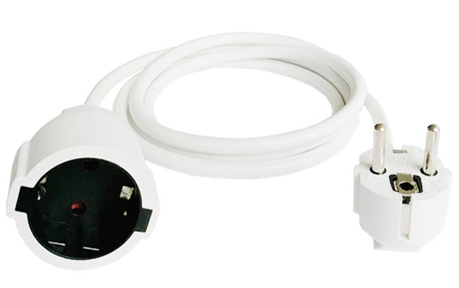 Extension Cord CEE7/7 German Schuko Plug IP20 White