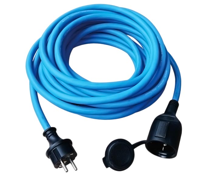 European Outdoor Extension Cord IP44 With Splashproof Lip Blue