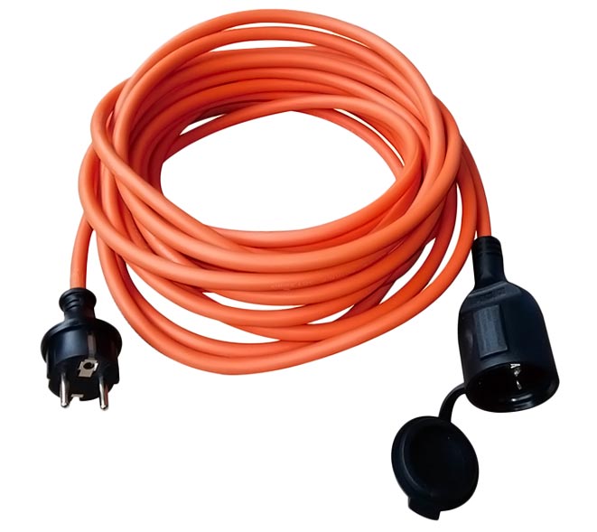 European Outdoor Extension Cord IP44 With Splashproof Lip Orange