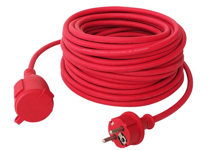 European Outdoor Extension Cord IP44 With Splashproof Lip Red