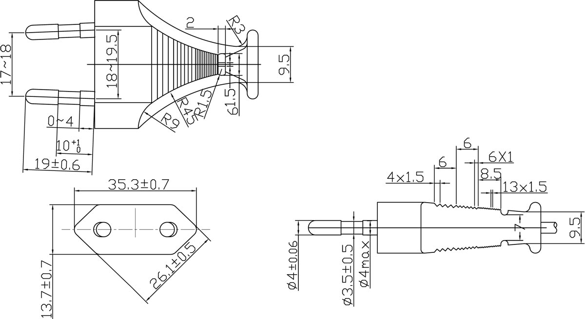 Europe plug CEE7 16 power cord drawing