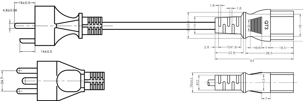 Danish AFSNIT 107-2-D1 Plug to IEC C13