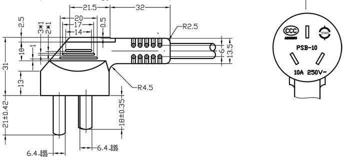 3 Prong China AC Plug