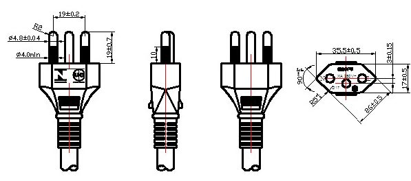 3 Prong Brazilian Power Cord Drawing