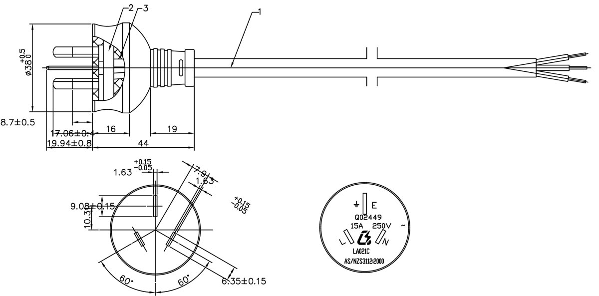 Australia AS NZS 3112 15A Heavy Duty Plug