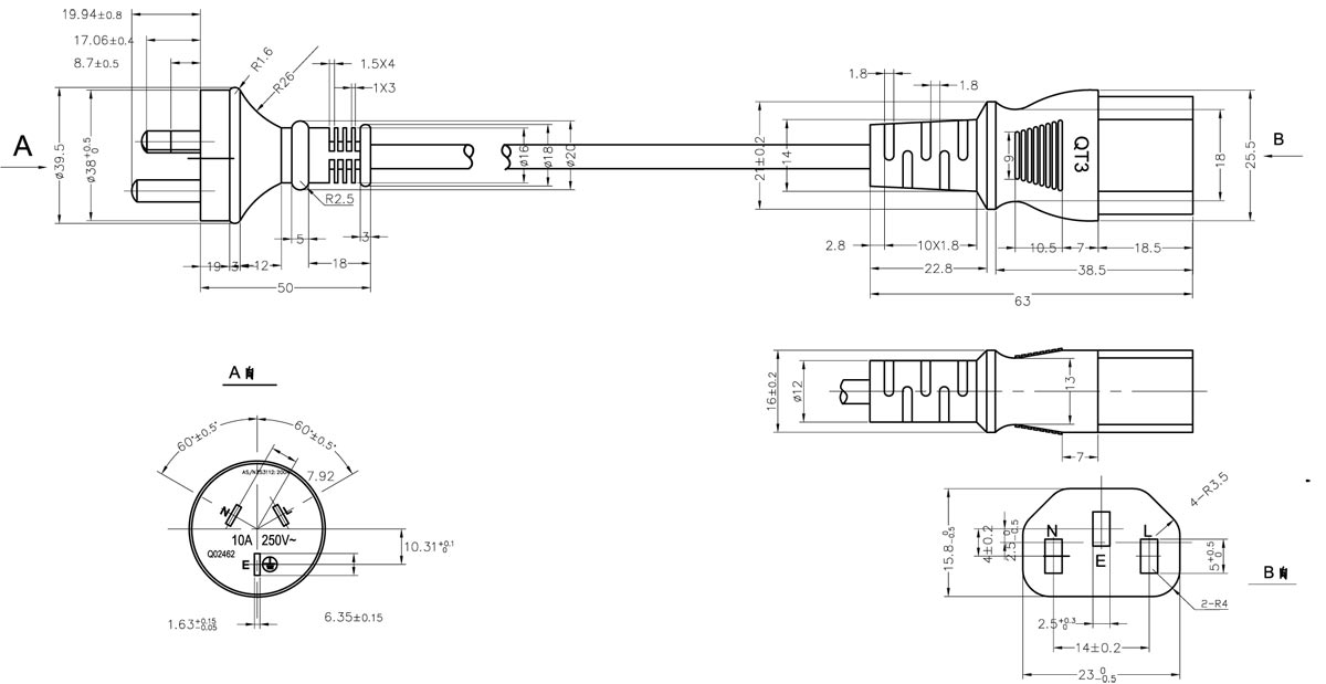 AS/NZ 3112 to IEC 60320 C13 Mains Cable