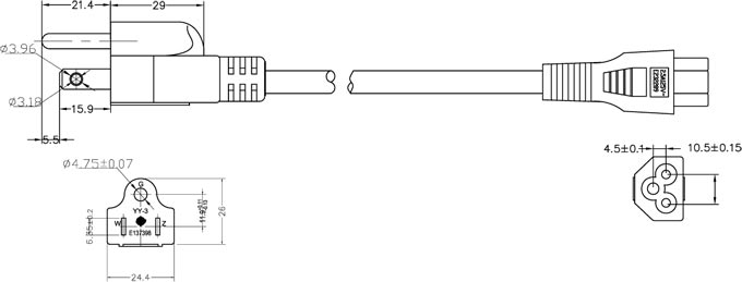 NEMA 5-15P Plug to IEC 60320 Power Cord