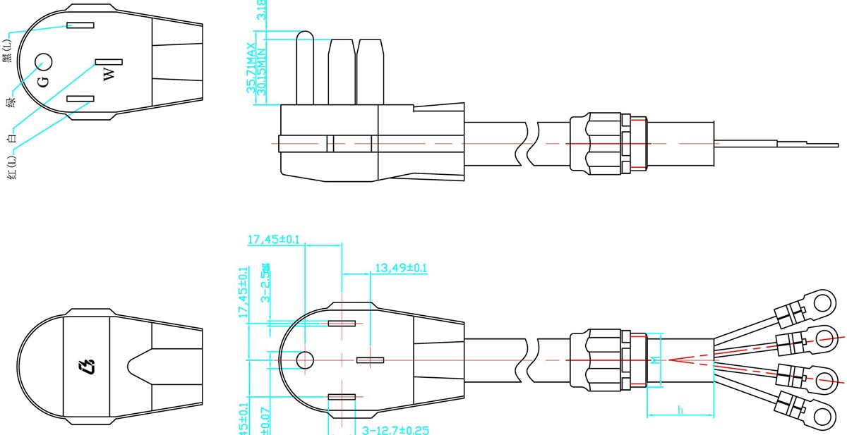 3-pole 4-wire Range Cord 50 Amp NEMA 14-50P Round Cord