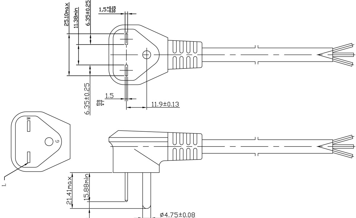 NEMA 6-15P America power cords drawing