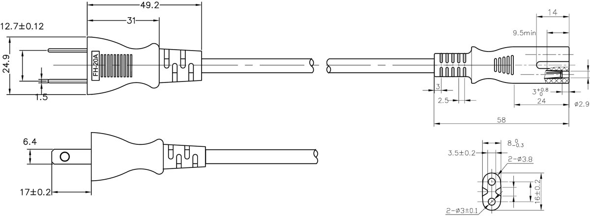 Japan Plug to IEC 60320 C7 Power Cord