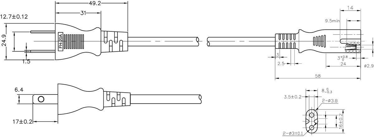 Japan Plug to IEC 60320 C7 Power Cord