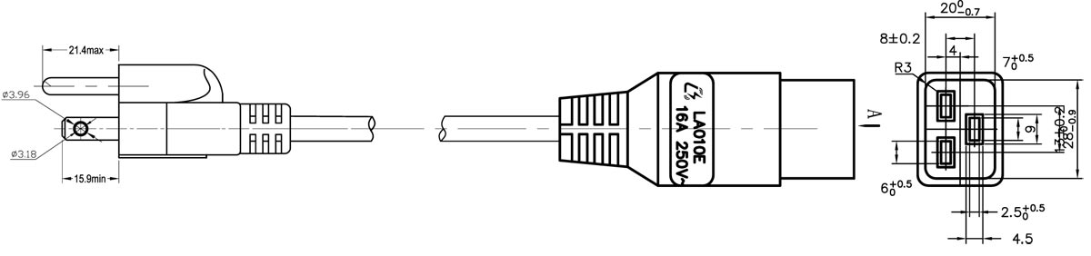 Japan Plug with IEC 60320 C19 Power Cord