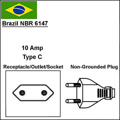 brazil nbr 6147 2 prong power cord