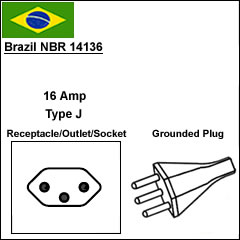 brazil 16A NBR 14136 power cord plug