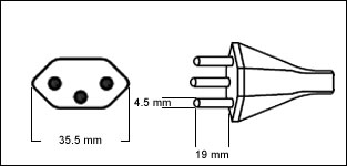 Brazilian NBR 14136 16 Amp power plug drawing Brazilian NBR 14136 16 Amp power plug drawing