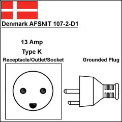 Denmark AFSNIT 107-2-D1 13Amp power cord plug Denmark AFSNIT 107-2-D1 13Amp power cord plug