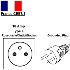 France CEE7/5 16 Amp power cord plug
