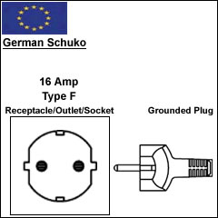 German schuko 16A power cord