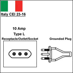 Italy CEI 23-16 10 Amp power cord plug Italy CEI 23-16 10 Amp power cord plug