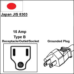 Japan JIS 8303 15 Amp power cord plug Japan JIS 8303 15 Amp power cord plug