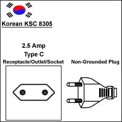 Korea KSC 8305 2.5 Amp type C power cord plug Korea KSC 8305 2.5 Amp type C power cord plug